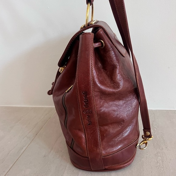 Marino Orlandi Cognac Leather Drawstring Bucket Sling Bag Backpack - Picture 6 of 16